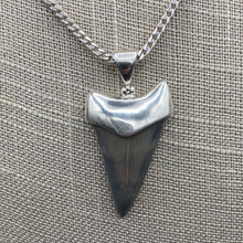 Load image into Gallery viewer, Close Up Of Mens Sterling Silver Fossil Shark Tooth Necklace, Shark Tooth Is Grey In Color
