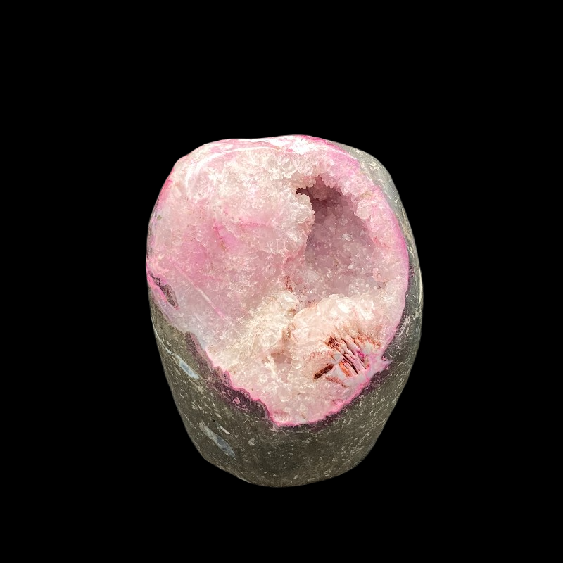 Front View Of Druzy Quartz Bright Pink Mineral Decor