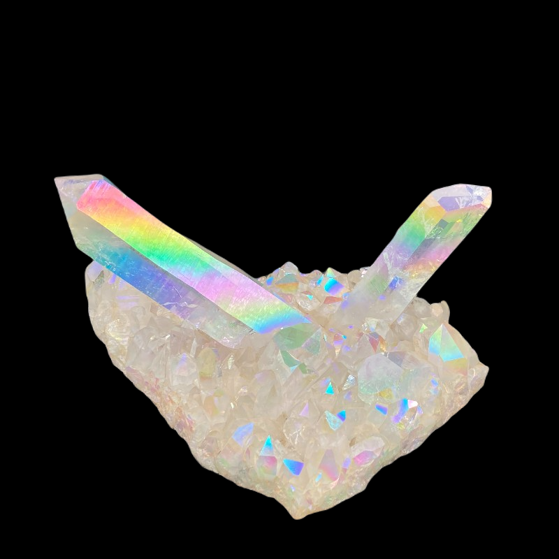 Front Side Of Stunning Opal Si Aura Quartz Crystal Cluster