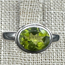 Load image into Gallery viewer, Close Up Of Green Peridot Gemstone On Sterling Silver Ring
