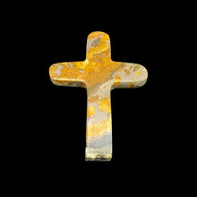 Load image into Gallery viewer, Back Side Of Yellow And White Bumble Bee Jasper Gemstone Religous Cross
