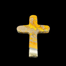 Load image into Gallery viewer, Front Side Of Yellow And White Bumble Bee Jasper Religous Cross
