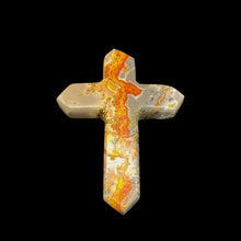 Load image into Gallery viewer, Front Side Of Cross Bumble Bee Carved Cross Orange Red Cream Brown White Natural Colors
