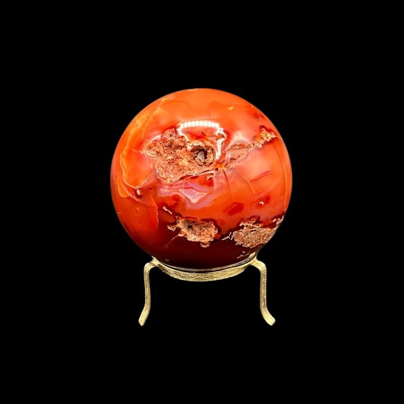Front Side Of Orange And Red Carnelian Gemstone Sphere