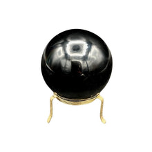 Load image into Gallery viewer, Back Side Of Goldsheen Obsidian Sphere Polished And Glossy Dark Black
