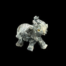 Load image into Gallery viewer, Right Side Of Polished Elephant Soapstone Figurine, White And Grey Marbled
