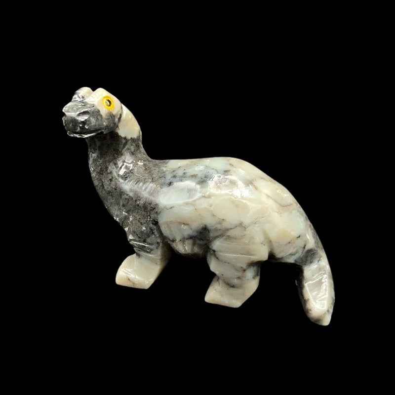 Left Side Of Polished Brachiosaurus dino Soapstone Figurine, Marbled Grey