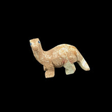 Load image into Gallery viewer, Front Side Of Polished Brachiosarus Dino Soapstone Figurine, Marbled Beige And White
