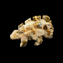 Load image into Gallery viewer, Left Side Of Stegosaurus Soapstone Figurine, Beige Dark Green And Mustard Yellow In Color
