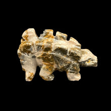 Load image into Gallery viewer, Right Side Of Stegosaurus Soapstone Figurine, Beige Dark Green And Mustard Yellow In Color
