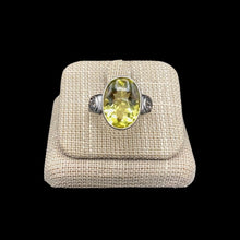 Load image into Gallery viewer, Sterling Silver Ring With Oval Shaped Lemon Quartz Gemstone, Gemstone Is A Shiny Chartreuse Color 

