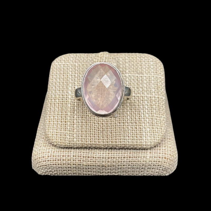 Sterling Silver And Oval Rose Quartz Gemstone Ring, Gemstone Is A Light Pink
