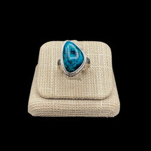Load image into Gallery viewer, Front Of Sterling Silver And Azurite Gemstone Ring, Azurite Gemstone Is A Dark And Caribbean Blue Traingular Shape 
