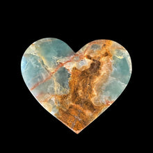 Load image into Gallery viewer, Front View Of Polished Blue Onyx Heart, Marbled Sky Blue And Brown
