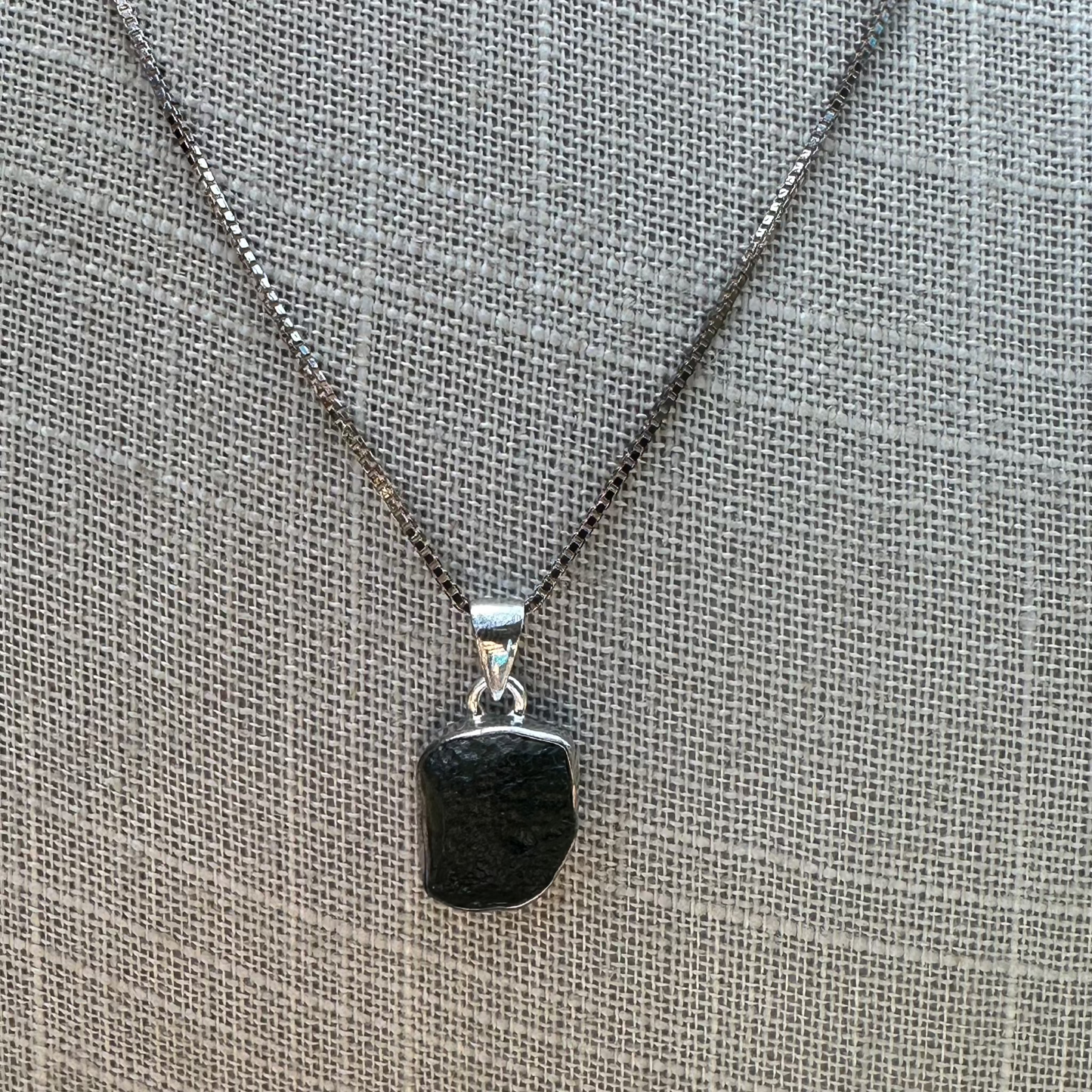 Moldavite Sterling Silver Pendant On Sterling Box Chain