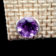 Load image into Gallery viewer, Close Up Of Sterling Silver And Round Amethyst Solitaire Earrings, Silver And Deep Purple In Color
