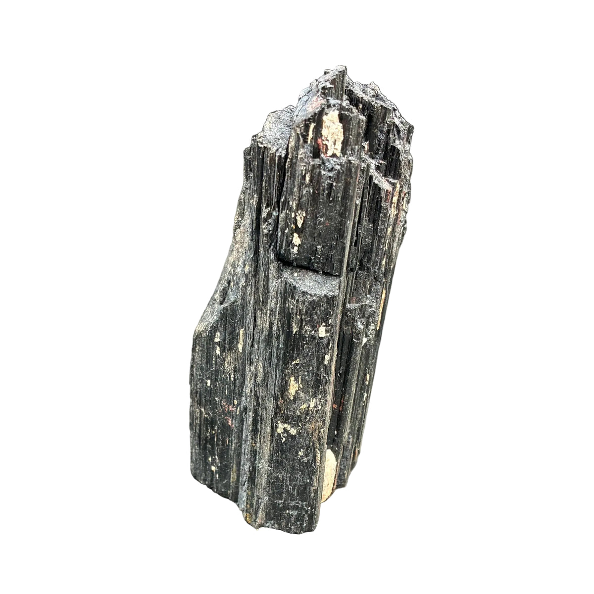 Right side of this black tourmaline, in front of a white background.