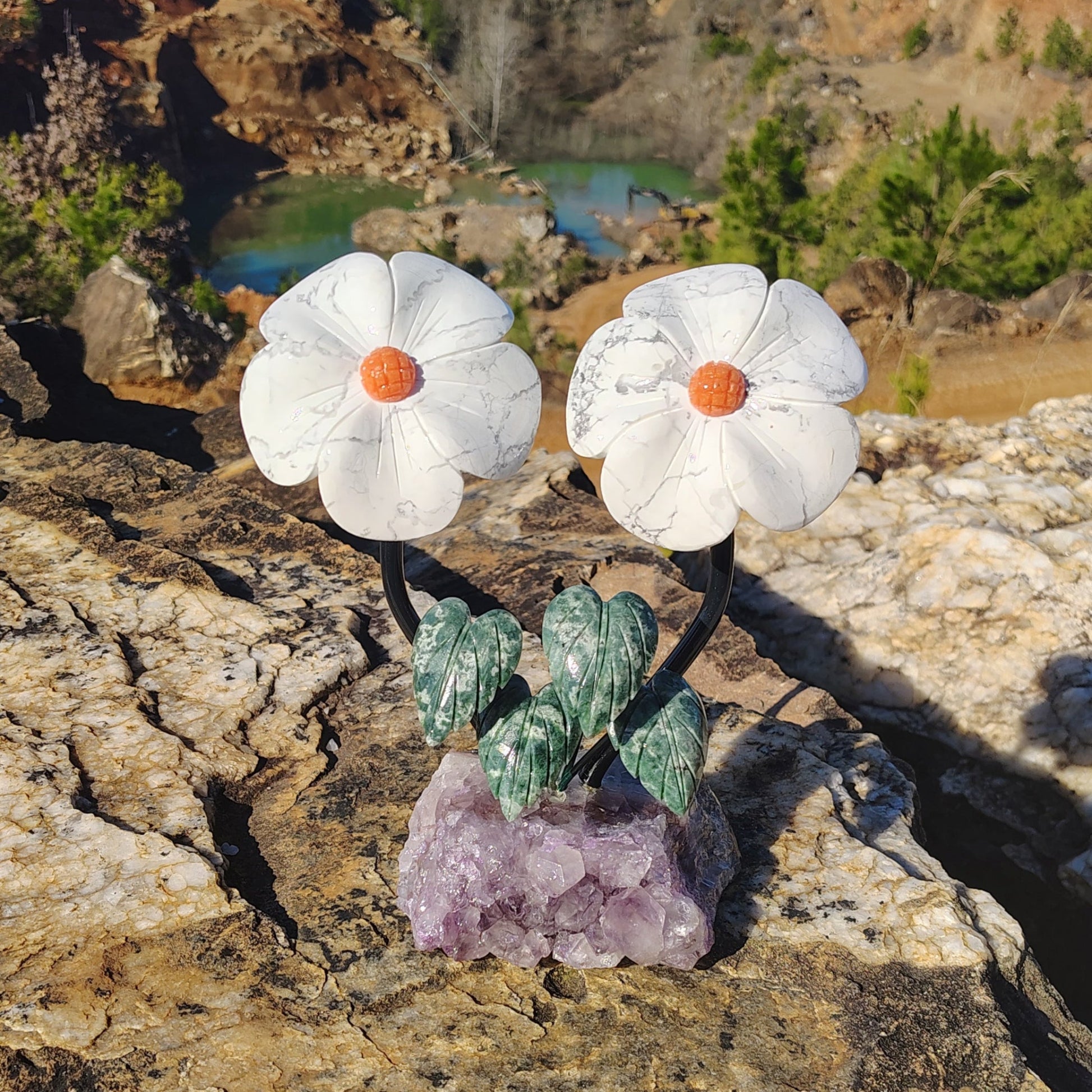 This is the white Howlite flowers in natural sunlight