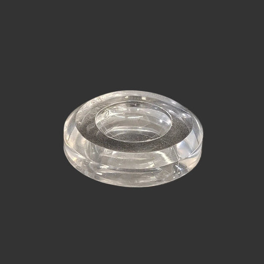 This clear acrylic display stand is circular with a indention in the middle that holds your display specimen safely.