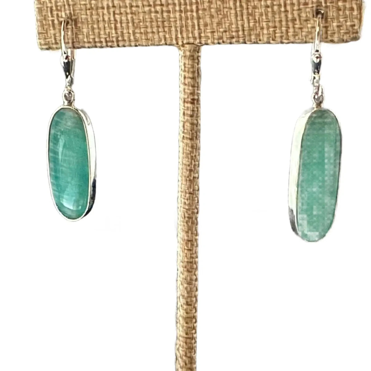 Elongated Oval Amazonite Earrings, Sterling Silver