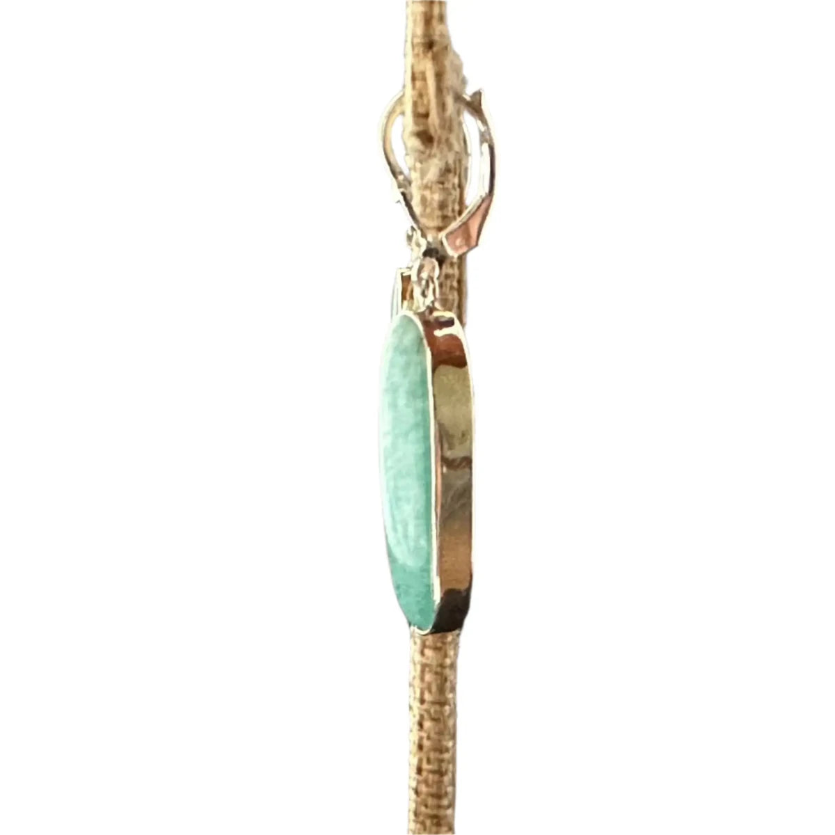 Side View Of Bezel Set Amazonite Drop Earrings