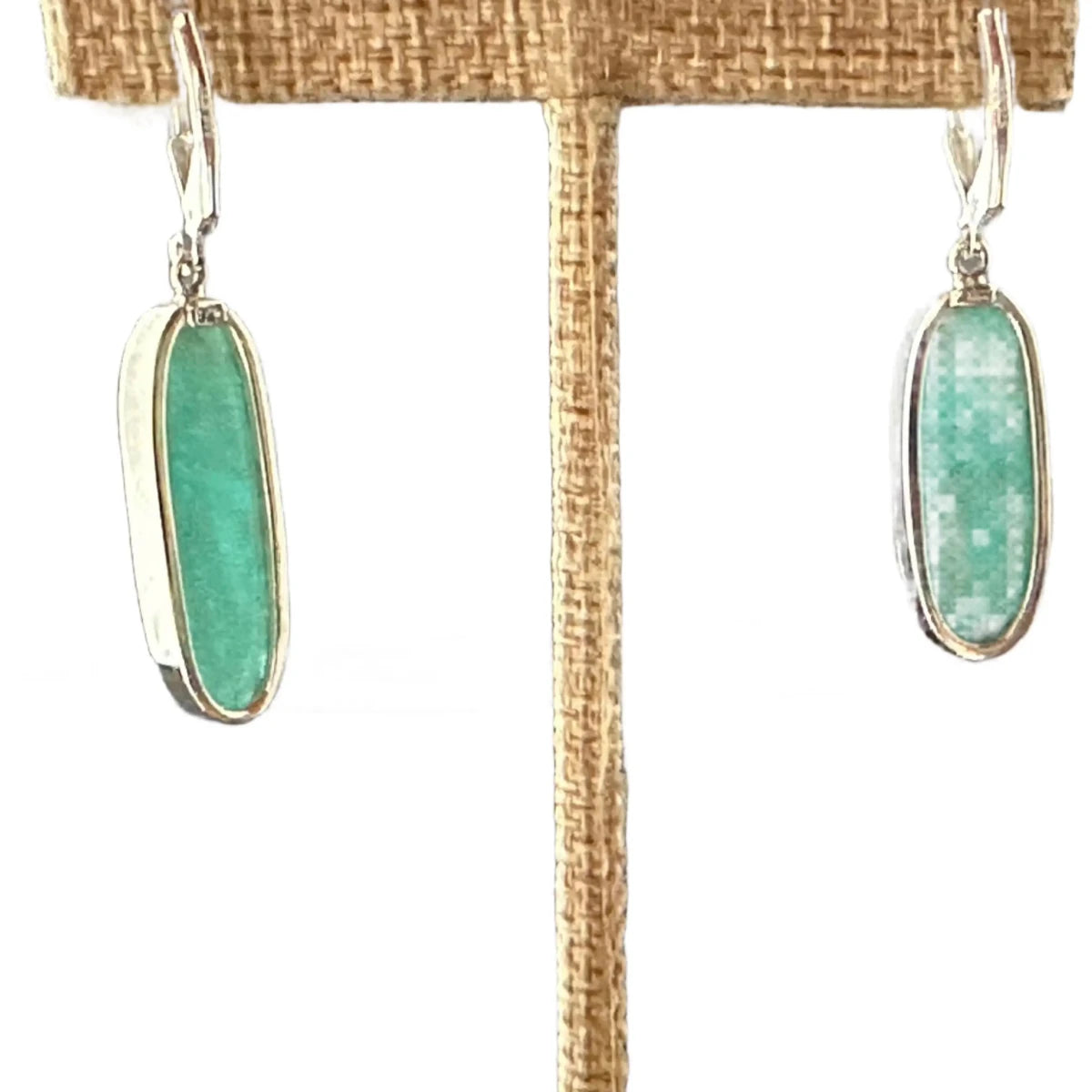View Of The Back Of An Amazonite Cabochon Earring On An Earring Display