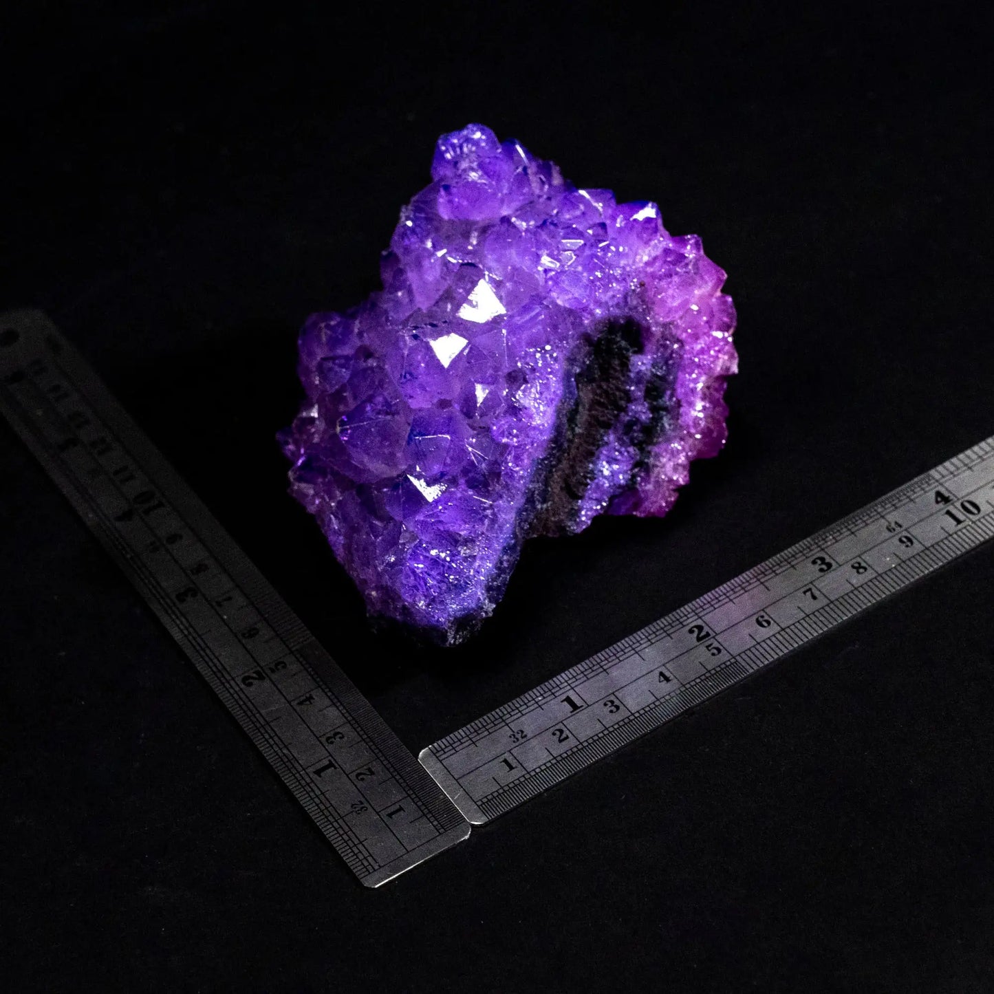 Purple Amethyst Aura Crystal Rock With 2 metal rulers