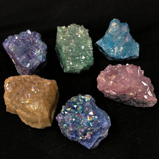 Blue, Purple, Yellow, Green, Pink Dyed Amethyst Aura Crystal Rocks