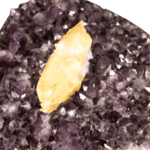Close up of the calcite on an Amethyst Carved Crystal Cluster Heart Calcite Crystal