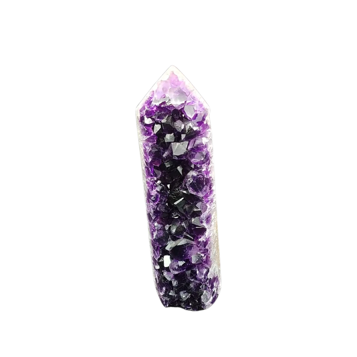 This is the front side of this purple Amethyst tower