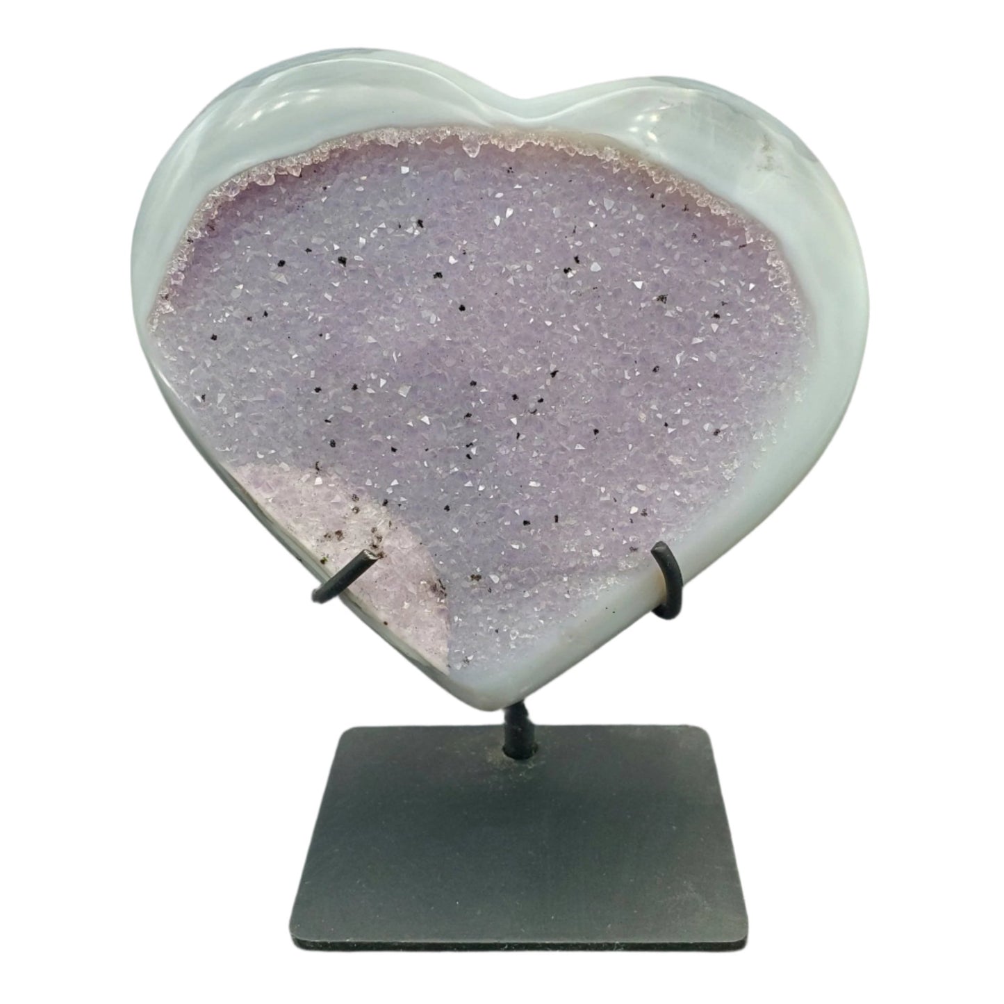 Amethyst Druse Polished Agate Heart with Stand Drusy Amethyst Decor