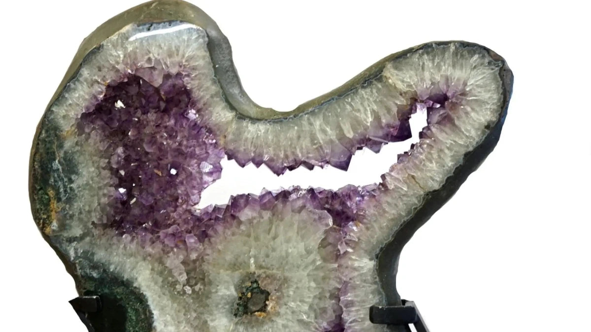 Alternate view of Amethyst Geode Slice Carved Stone 360 Rotating Black Stand
