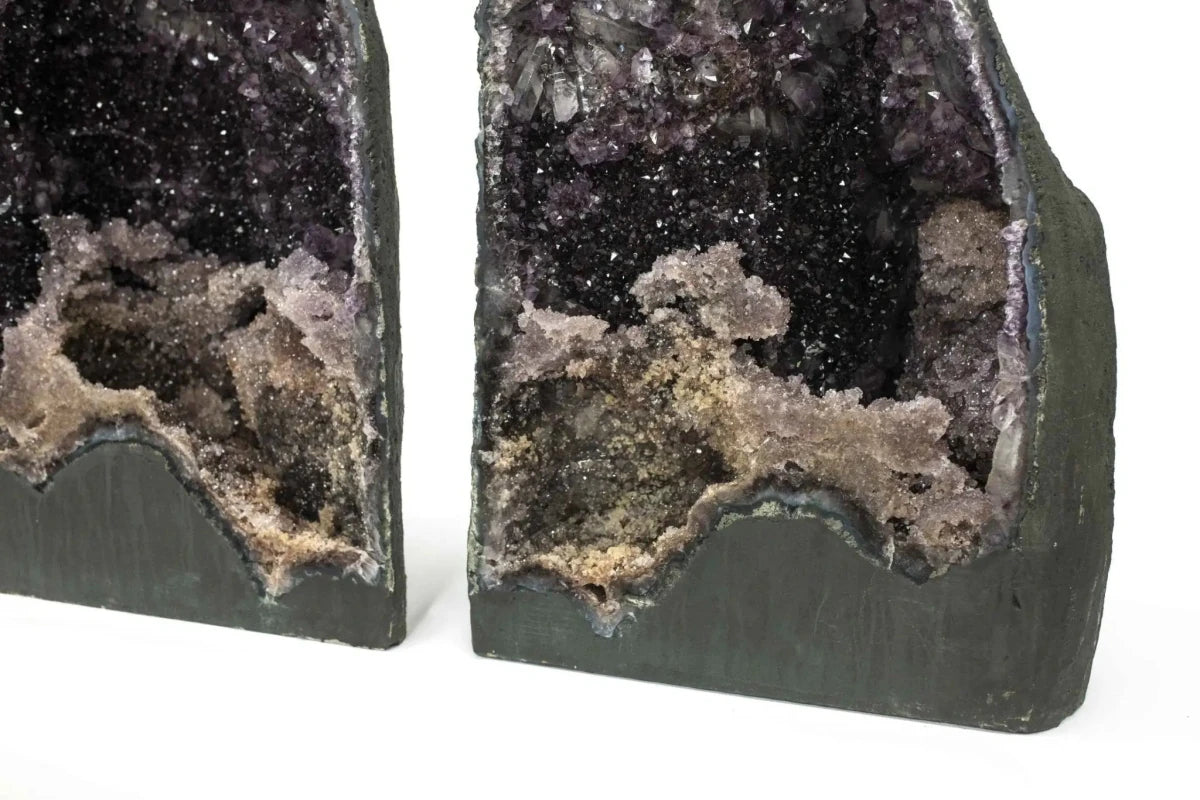 Close Up Amethyst Geode Church Pair Purple Crystal Mineral Specimen