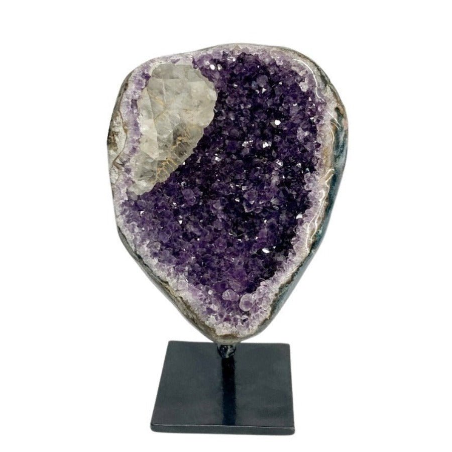 Amethyst Geode Crystal Cluster On Minimalist Black Stand