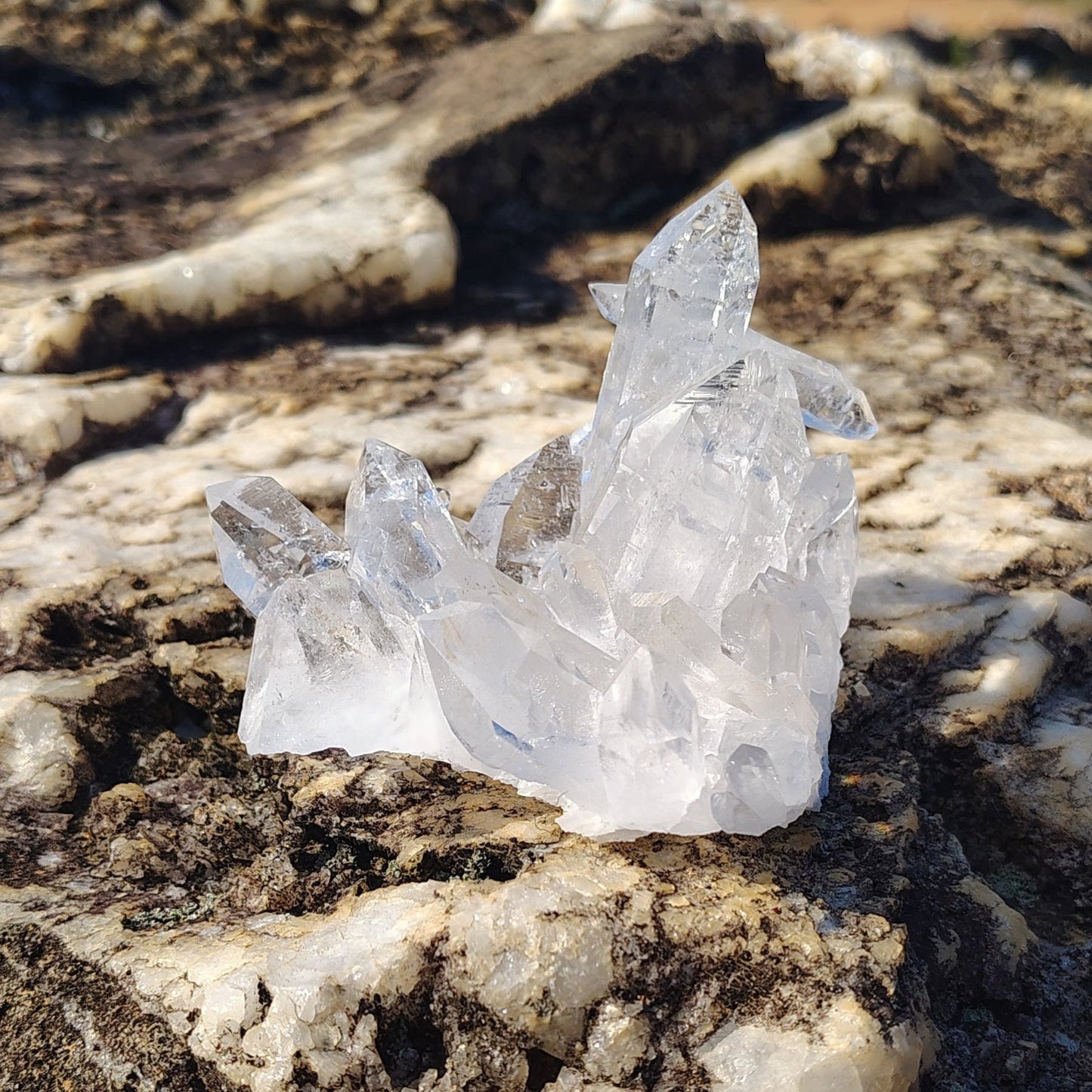 This is the front view of this water clear quartz cluster