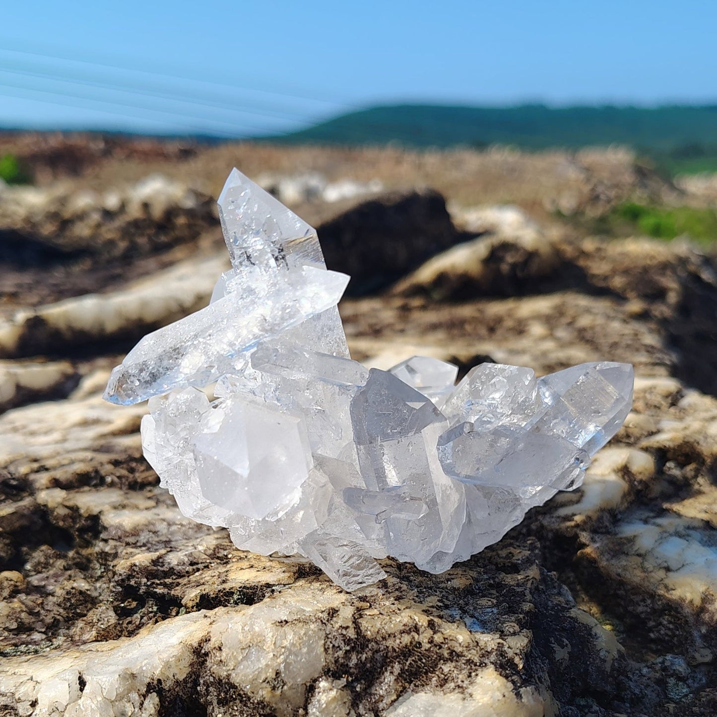 This is the back side of this water clear crystal cluster