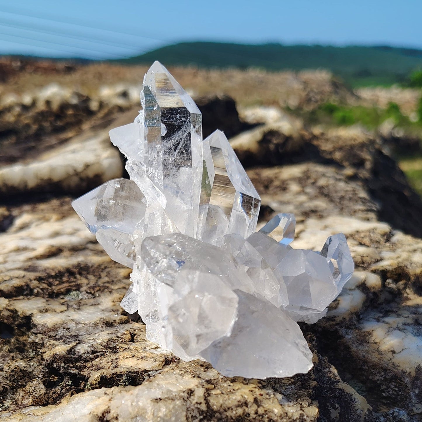 This is the right side of this water clear crystal cluster