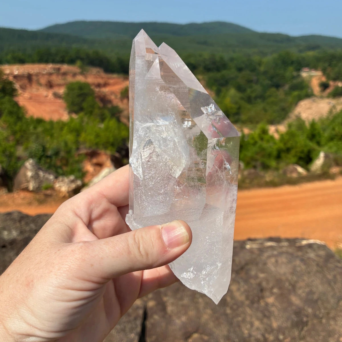 This is the right side of this quartz crystal point, in the outdoors.