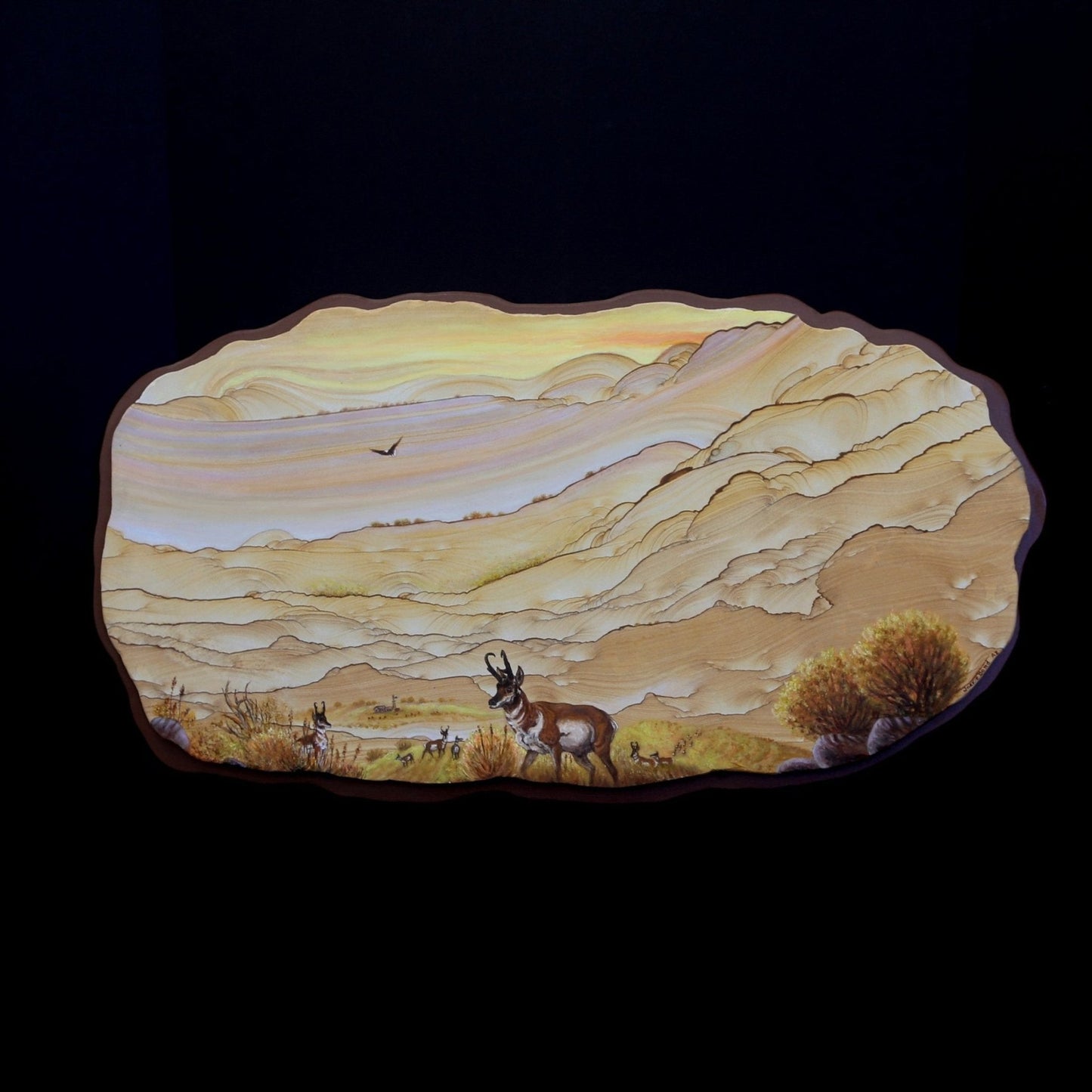 Art On Sandstone Mountain Scene Antelope Eagle Cabin Decor