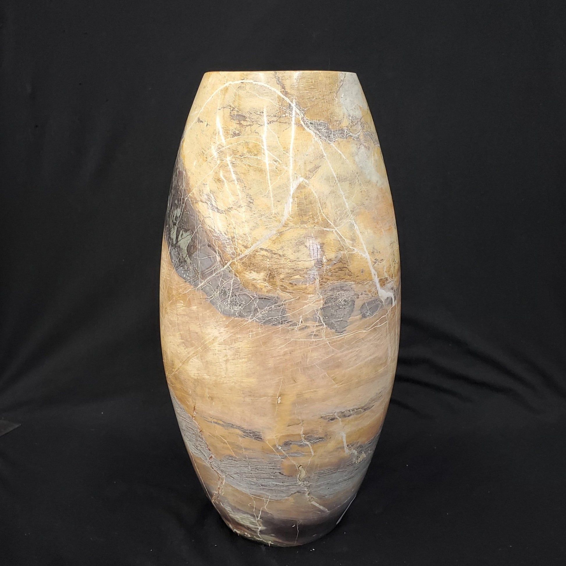 Artisan Vase Polished Carved Peacock Marble Cone Vase 12 inch Tall