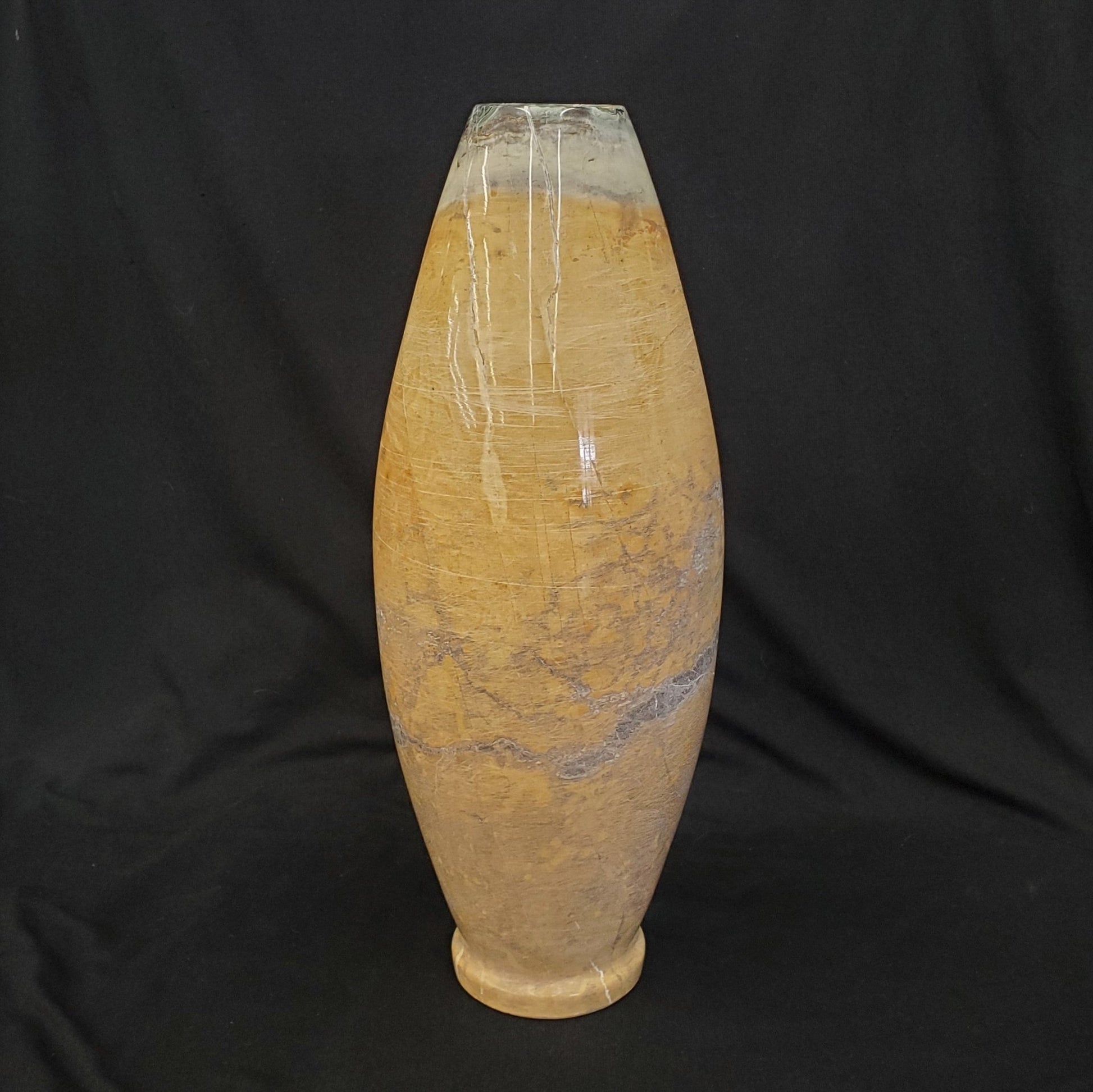 Artisan Vase Polished Carved Peacock Marble Slender Cone Vase 14 inch Tall