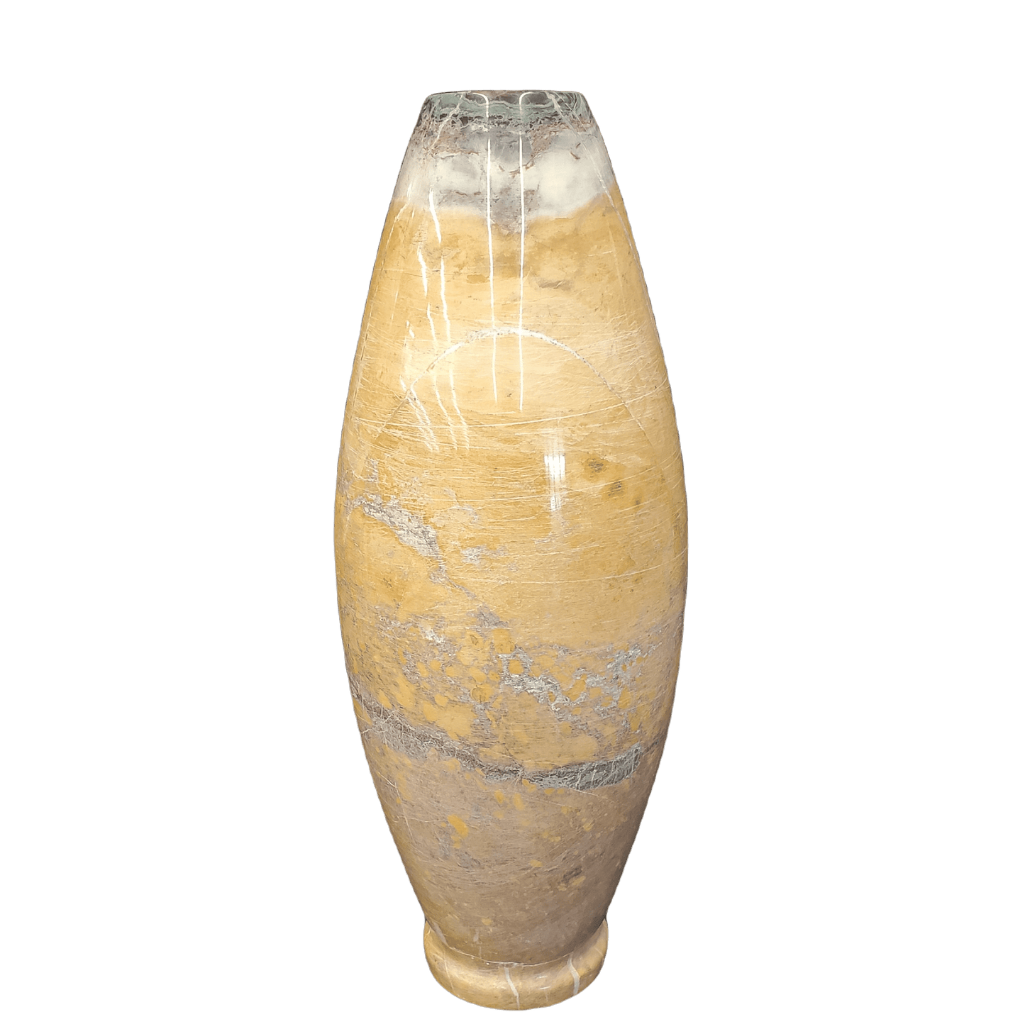 Artisan Vase Polished Carved Peacock Marble Slender Cone Vase 14 inch Tall