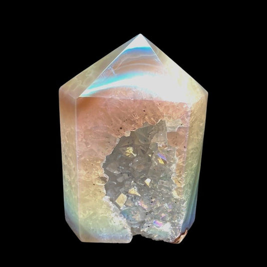 Aura Coated Crystal Point With Drusy Crystals