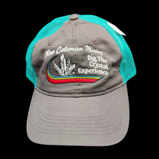 This is the front side view of this gray and green hat