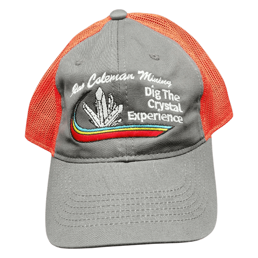 This is the front view of this gray and bright orange RCM baseball hat