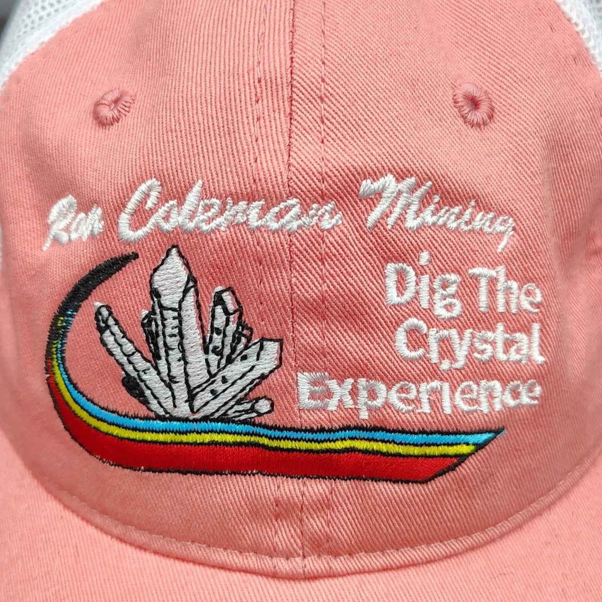 This is a close up of the details on the front of this pink hat