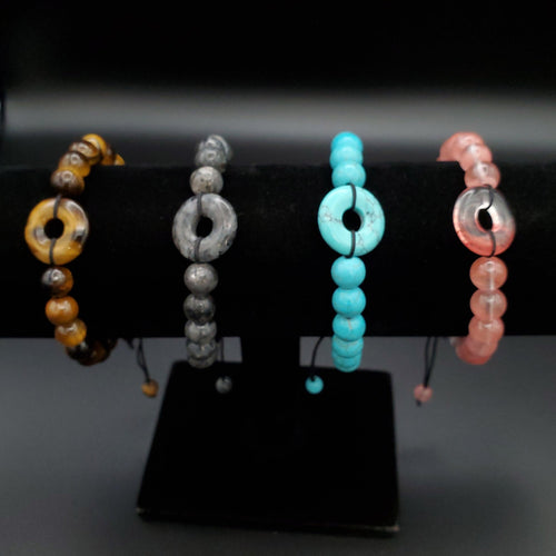 Beaded Bracelet Gemstone With Donut Bead Accent Adjustable Strap