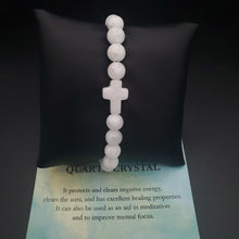 Load image into Gallery viewer, Beaded Stone Bracelet with Cross Howlite Agate Jasper Quartz Adjustable
