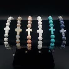 Load image into Gallery viewer, Beaded Stone Bracelet with Cross Howlite Agate Jasper Quartz Adjustable
