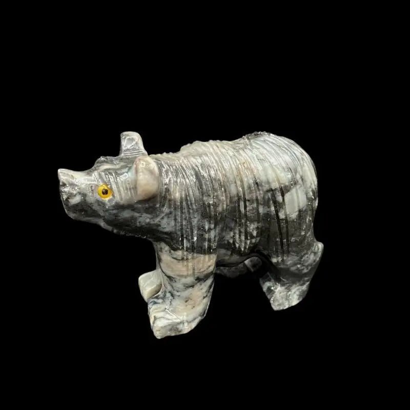 Bear Soapstone Figurine Medium Marbled Grey
